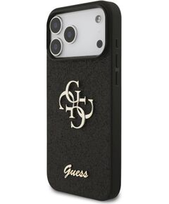 Guess PU Fixed Glitter 4G Metal Logo Case Aizsargapvalks priekš iPhone 18 Pro Max / melns Neoriģinālie Maciņi