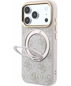 Guess PU 4G Ring Stand MagSafe Case Aizsargapvalks priekš iPhone 18 Pro Max / rozā Neoriģinālie Maciņi