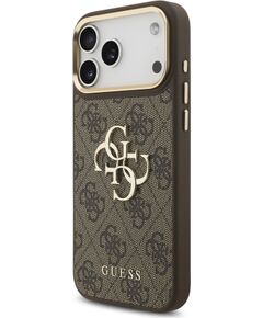 Guess PU Leather 4G Metal Logo Gold Frame Case Aizsargapvalks priekš iPhone 18 Pro Max / brūns Neoriģinālie Maciņi