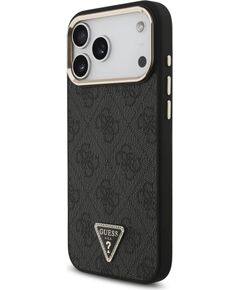Guess PU Leather 4G Strass Triangle Logo Gold Frame MagSafe Aizsargapvalks priekš iPhone 18 Pro Max / melns Neoriģinālie Maciņi