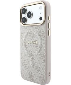 Guess PU Leather 4G Gold Frame Embossed MagSafe Case Aizsargapvalks priekš iPhone 18 Pro / rozā Neoriģinālie Maciņi
