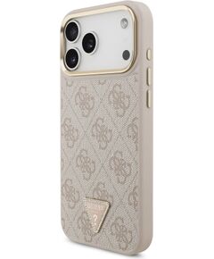 Guess PU Leather 4G Strass Triangle Logo Gold Frame MagSafe Case Aizsargapvalks priekš iPhone 18 Pro Max / rozā Neoriģinālie Maciņi