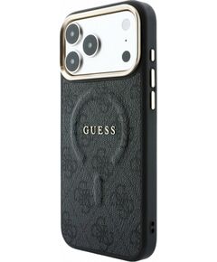 Guess PU Leather 4G Gold Frame Embossed MagSafe Case Aizsargapvalks priekš iPhone 18 Pro / melns Neoriģinālie Maciņi