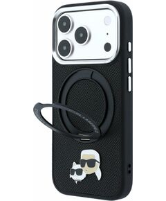 Karl Lagerfeld PU Grained K&CH Heads Ring Stand Magsafe Case Aizsargapvalks priekš iPhone 18 Pro Max / melns Neoriģinālie Maciņi