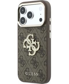 Guess PU 4G Strass Metal Logo Case Aizsargapvalks priekš iPhone 18 Pro Max / brūns Neoriģinālie Maciņi