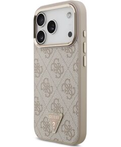 Guess PU Leather 4G Strass Triangle Logo Gold Frame MagSafe Case Aizsargapvalks priekš iPhone 18 Pro / rozā Neoriģinālie Maciņi