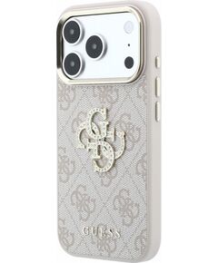 Guess PU 4G Strass Metal Logo Case Aizsargapvalks priekš iPhone 18 Pro / rozā Neoriģinālie Maciņi