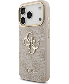 Guess PU Leather 4G Metal Logo Gold Frame Case Aizsargapvalks priekš iPhone 18 Pro / rozā Neoriģinālie Maciņi