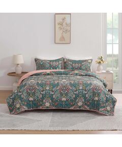 Bedspread with pillowcases VERONA 220x220cm 1pc, 50x75cm 2pcs, green/pink Новинки Для дома и сада 