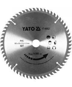 Griešanas disks plastmasai Yato YT-60627; 185x20 mm; 2,5 mm; Z60 Zāģripas