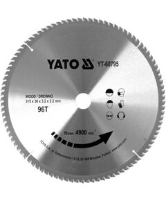 Griešanas disks kokam Yato YT-60795; 315x3,2x30,0 mm; Z96 Zāģripas