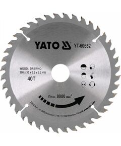 Griešanas disks kokam Yato YT-60652; 200x2,2x30 mm; Z40 Zāģripas