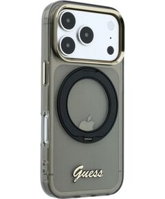 Guess Apple  iPhone 18 Pro HC MagSafe IML Ring Stand 360 Script Metal Logo Black Neoriģinālie Maciņi