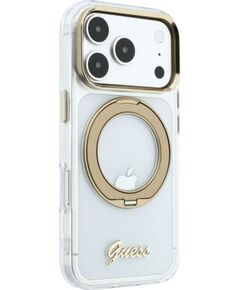 Guess Apple  iPhone 18 Pro HC MagSafe IML Ring Stand 360 Script Metal Logo Transparent Neoriģinālie Maciņi