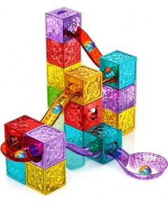 LeanToys Klocki magnetyczne konstrukcyjne sześciany tor kulkowy kolorowe 28 el. EDUKAMP (32080) Конструкторы