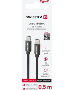 Swissten Textile USB-C / USB-C Datu un uzlādes vads 0.5m Melns Data USB kabeļi