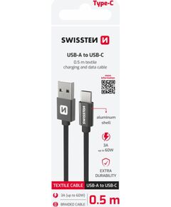Swissten Textile USB / USB-C Провод 0.5m Черный Дата USB-кабели