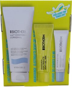 Set Biotherm: Aquasource Electrolyte, Moisturising, Daily, Eye Gel, 20 ml + Lait Corporel, Anti-Dryness, Body Milk, 100 ml + Biotherm, Hydrating, Lip Balm Treatment, 13 ml Ķermeņa kosmētika