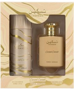 Set Paris Corner: Taskeen Caramel Cascade, Eau De Parfum, Unisex, 100 ml + Taskeen Caramel Cascade, Deodorant Spray, Unisex, 200 ml Парфюмерные наборы