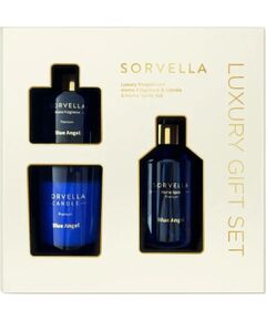 Set Sorvella: Blue Angel, Stick, Aroma Reed Diffuser, 120 ml + Blue Angel, Fruity & Floral, Scented Candle, 170 g + Blue Angel, Room Spray, 200 ml Dāvanu komplekti