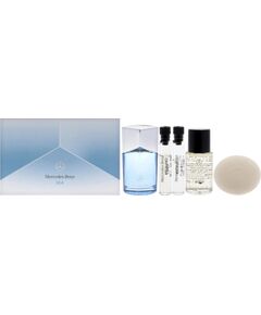 Set Mercedes-Benz: Sea, Eau De Parfum, For Men, 100 ml + Air, Eau De Parfum, For Men, 1.5 ml *Sample + Land, Eau De Parfum, For Men, 1.5 ml *Sample + Land-Sea-Air, Hydrating, Oil, Face, Body, Hair & Beard, 30 ml + Land-Sea-Air, Cleansing, Scented Soap Bar Dāvanu komplekti