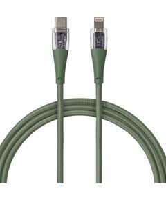 Qualo QTCN-CL-04 Transparent Nylon Kabelis USB-C - Lightning / 12W / 1.5m / zaļš Data USB kabeļi