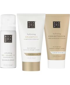 Set Rituals: Luxury Hair Care, Hair Shampoo, Hydrating, 70 ml + Luxury Hair Care, Hair Conditioner, Hydrating, 70 ml + Rituals, Hair Dry Shampoo, Refreshing, 50 ml Matu kopšana