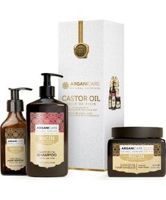 Set Arganicare: Ricin, Hair Shampoo, For Growth Stimulation, 400 ml + Ricin, Hair Treatment Cream Mask, For Growth Stimulation, 500 ml + Ricin, Hair Serum, Hair Growth, 100 ml Matu kopšana