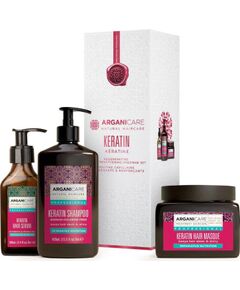 Set Arganicare: Keratin, Hair Shampoo, Repairing & Nourishing, 400 ml + Keratin, Hair Treatment Cream Mask, Nourishing & Repairing, 500 ml + Keratin, Hair Serum, Nourishing & Strengthening, 100 ml Matu kopšana