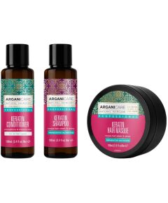 Set Arganicare: Keratin, Hair Conditioner, Nourishing & Strengthening, 100 ml + Keratin, Hair Shampoo, Repairing & Nourishing, 100 ml + Keratin, Hair Treatment Cream Mask, Nourishing & Repairing, 100 ml Matu kopšana
