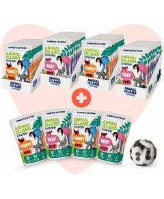 ANIMAL ISLAND Love Box Pate mix smaków 48szt + zabawka Barība