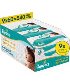 Pampers Chusteczki Nawilżane Aqua Soft Touch  9 op. 60 Chusteczek = 540 szt. Влажные салфетки