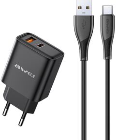 Charger Awei PD81T-EU 22.5W USB-A/USB-C + USB-A to USB-C cable 1.0m black Telefonu lādētāji 220v