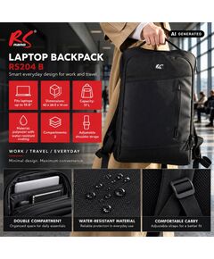 Nano Rs NanoRS Laptop Backpack, 15.6", Black, 42x28.5x14, Waterproof RS204 B Somas portatīvajiem datoriem