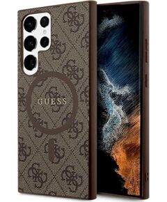 Guess GUHMS24LG4GFRW Hardcase 4G Collection Leather Metal Logo MagSafe Aizsargapvalks priekš Samsung Galaxy S24 Ultra S928 / brūns Neoriģinālie Maciņi