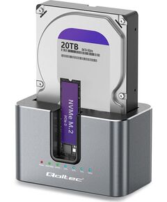 Qoltec 52631 HDD SSD doscking station | SATA | M.2 NVMe | cloning | USB-C | 10Gb/s | 28TB Datoru dokstacijas