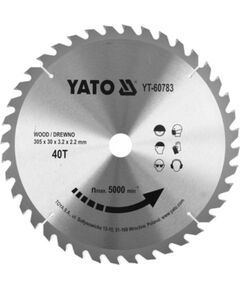 Griešanas disks kokam Yato YT-60783; 305x30 mm; Z40 Zāģripas