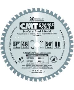 Griešanas disks metālam CMT 226; 210x2.2x15.87; Z48; 0° Zāģripas
