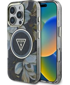 Guess -  Etui Guess Glitter Flowers Triangle       Buttons MagSafe do iPhone 16 Pro Black Чехлы - альтернативные