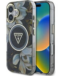 Guess -  Etui Guess Glitter Flowers Triangle  Buttons MagSafe do iPhone 16 Black Чехлы - альтернативные