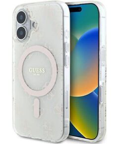 Guess Apple  iPhone 16 hardcase IML 4G Background MagSafe White Neoriģinālie Maciņi