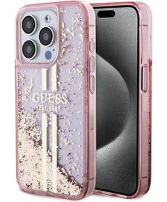 Guess Apple  iPhone 15 Pro Max Liquid Glitter Gold Stripes Transparent Pink Чехлы - альтернативные