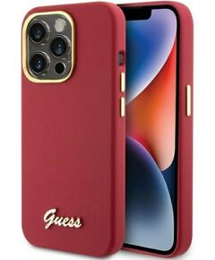 Guess Apple  iPhone 15 Pro Max 6.7 magenta hardcase Silicone Script Metal Logo Red Neoriģinālie Maciņi
