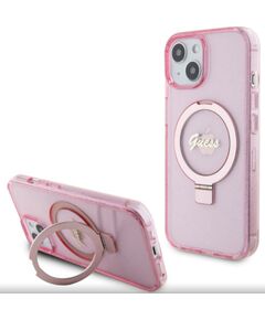 Guess Apple  iPhone 15 IML Ring Stand Glitter MagSafe Case Pink Чехлы - альтернативные