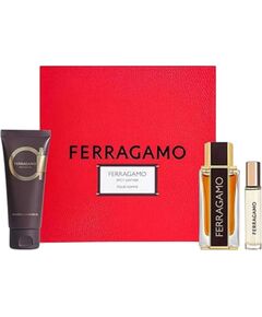 Set Salvatore Ferragamo: Ferragamo Spicy Leather, Eau De Parfum, For Men, 15 ml + Ferragamo Spicy Leather, Eau De Parfum, For Men, 100 ml + Ferragamo Spicy Leather, Shower Gel, For All Skin Types, 100 ml Dāvanu komplekti