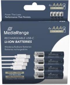 BATTERY RECH. LI-ION AAA 1.5V/500MAH 4P MRBAT160 MEDIARANGE Baterijas un akumulatori