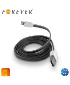 Forever Плоский силиконовый USB Кабель данных и заряда на Lightning iPhone 5 5S 6 Черный (MD818 Аналог)