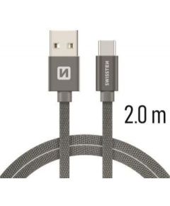 Swissten Textile Universāls Quick Charge 3.1 USB-C Datu un Uzlādes Kabelis 2m Pelēks