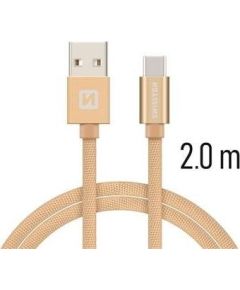 Swissten Textile Universāls Quick Charge 3.1 USB-C Datu un Uzlādes Kabelis 2m Zelta