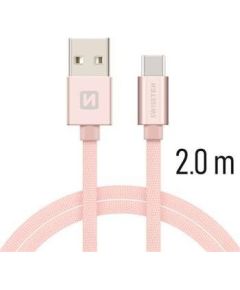 Swissten Textile Universāls Quick Charge 3.1 USB-C Datu un Uzlādes Kabelis 2m Rozā Zelts